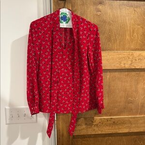 Draper James: Red Floral Blouse with Tie Neck